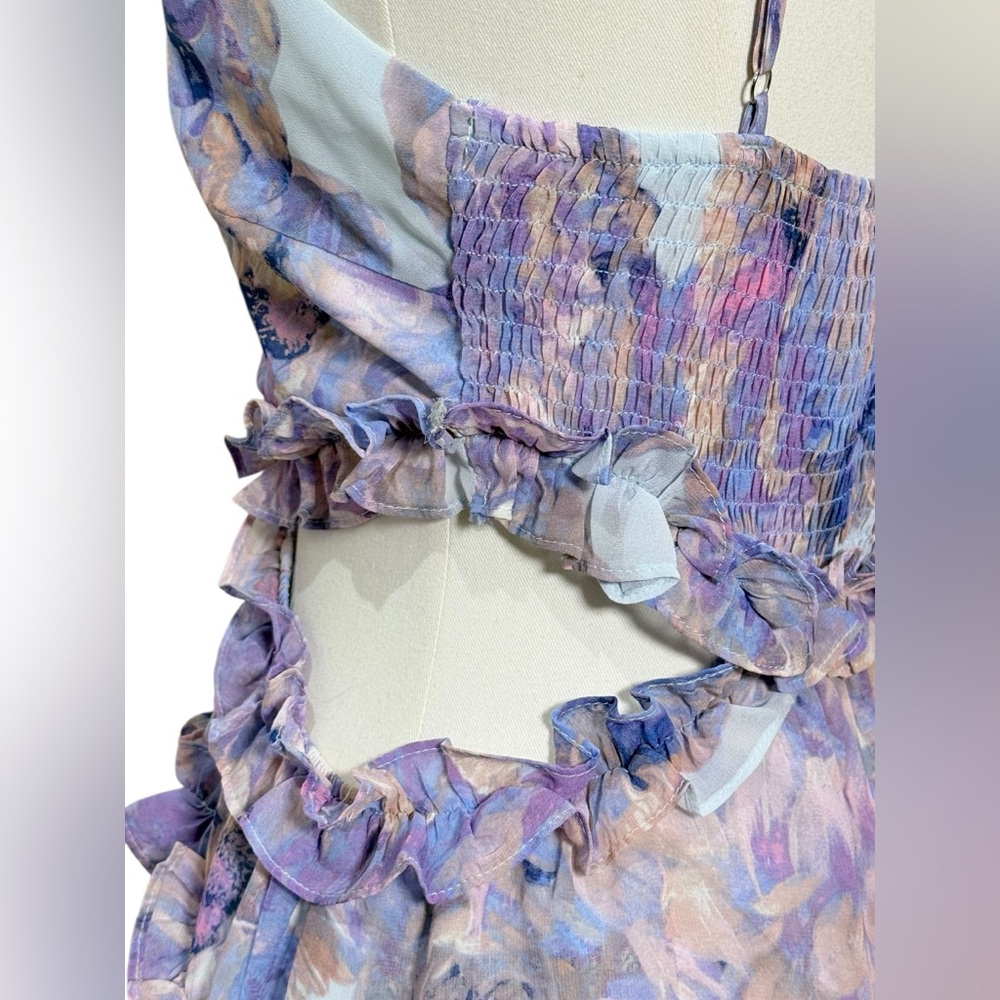 Privy Floral Cutout Ruffle Mini Dress in Purple Size Small - Picture 4 of 8